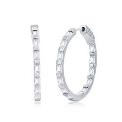 Sterling Silver Clear Baguette Cubic Zirconias - locking